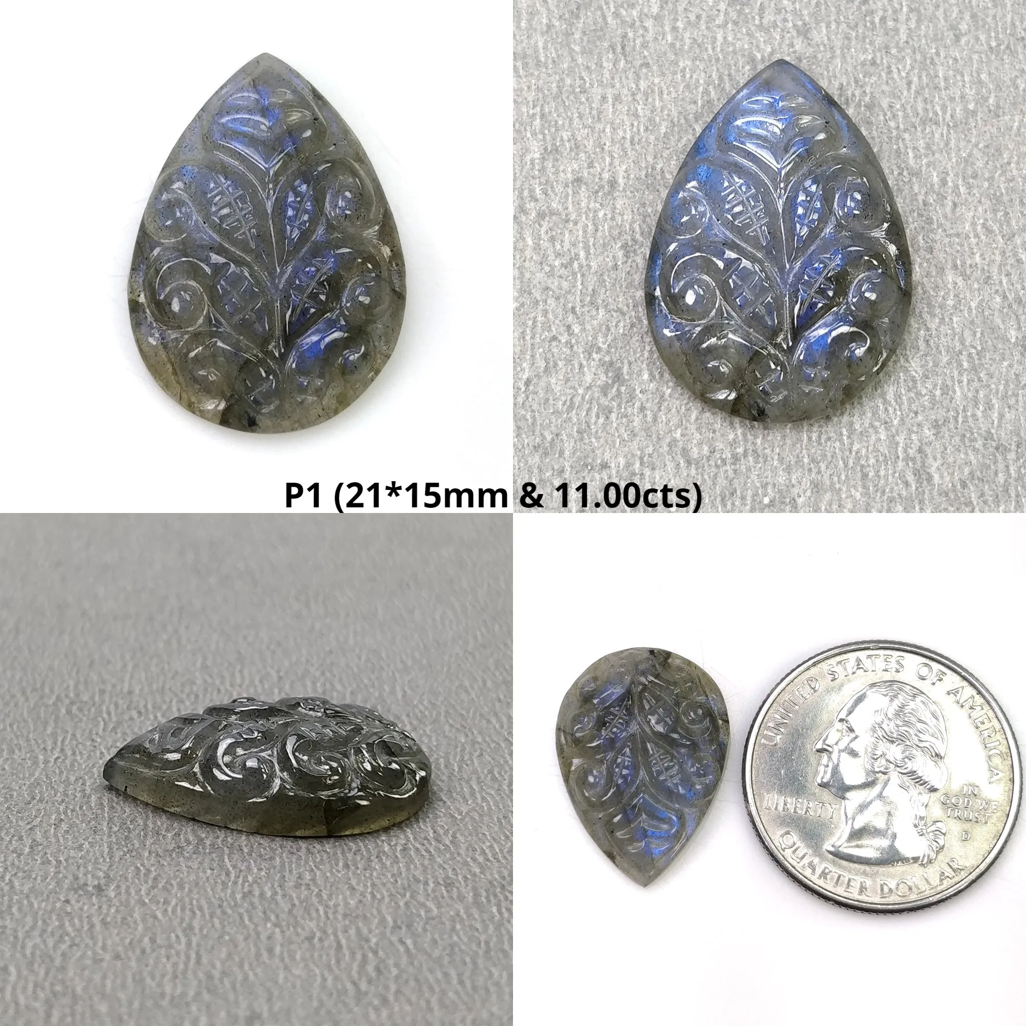 LABRADORITE Gemstone Carving : Natural Untreated Unheated Labradorite Gemstone Hand Carved Pear Shape (With Video)