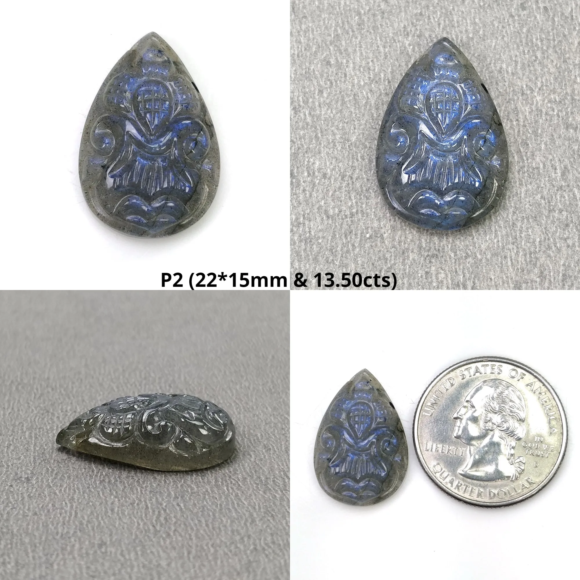 LABRADORITE Gemstone Carving : Natural Untreated Unheated Labradorite Gemstone Hand Carved Pear Shape (With Video)