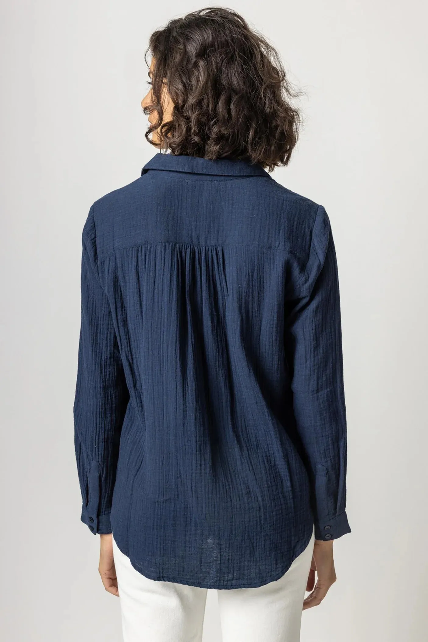 LONG SLEEVE BUTTON DOWN (NAVY) - LILLA P