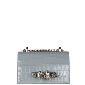 Mini Jewelled Satchel Croc, Blue/Grey