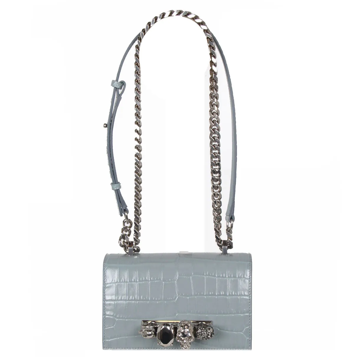 Mini Jewelled Satchel Croc, Blue/Grey