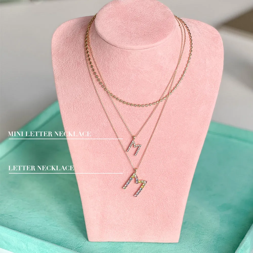 Mini Letter Necklace C / Crystal