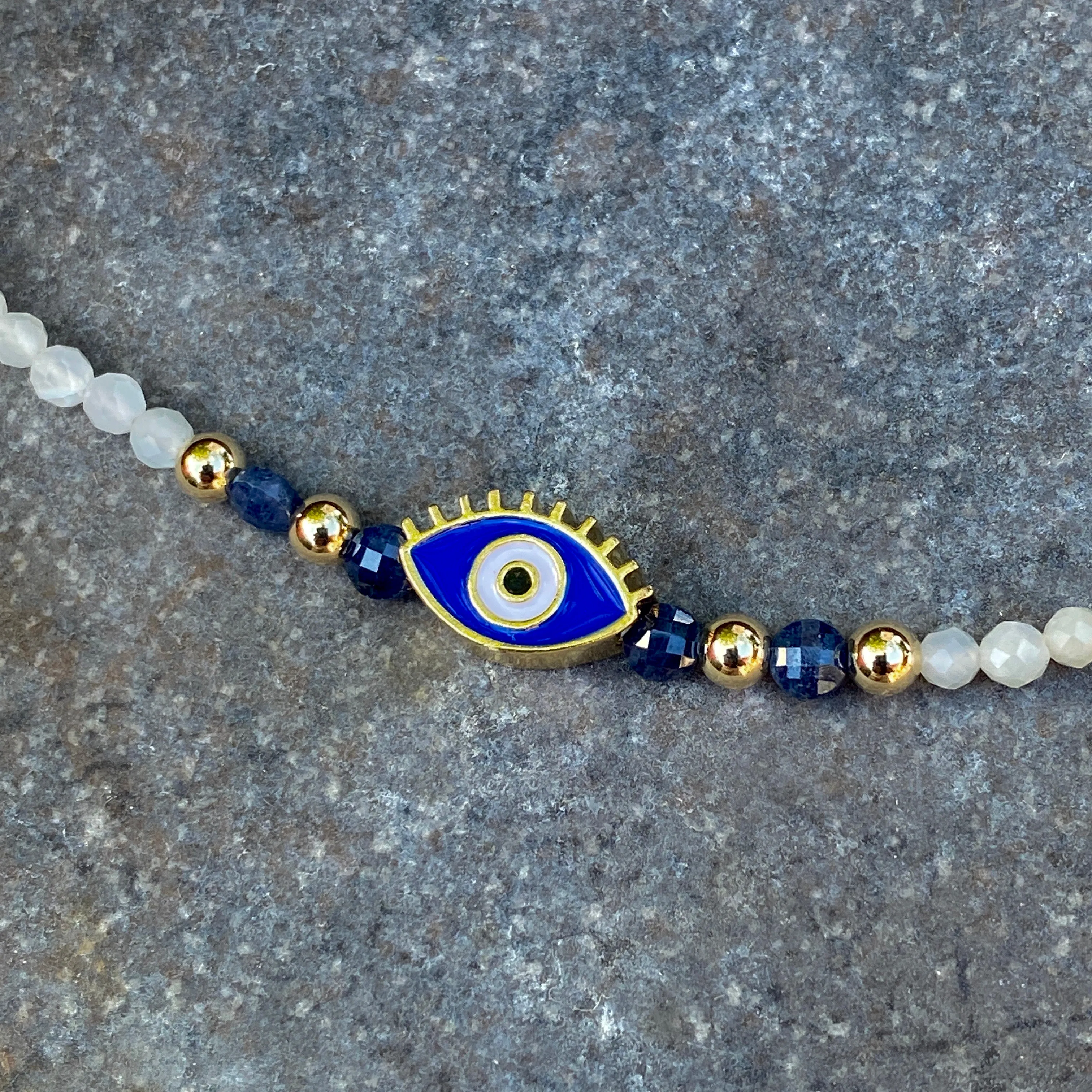 Moonstones and Blue Sapphire Evil Eye Necklace