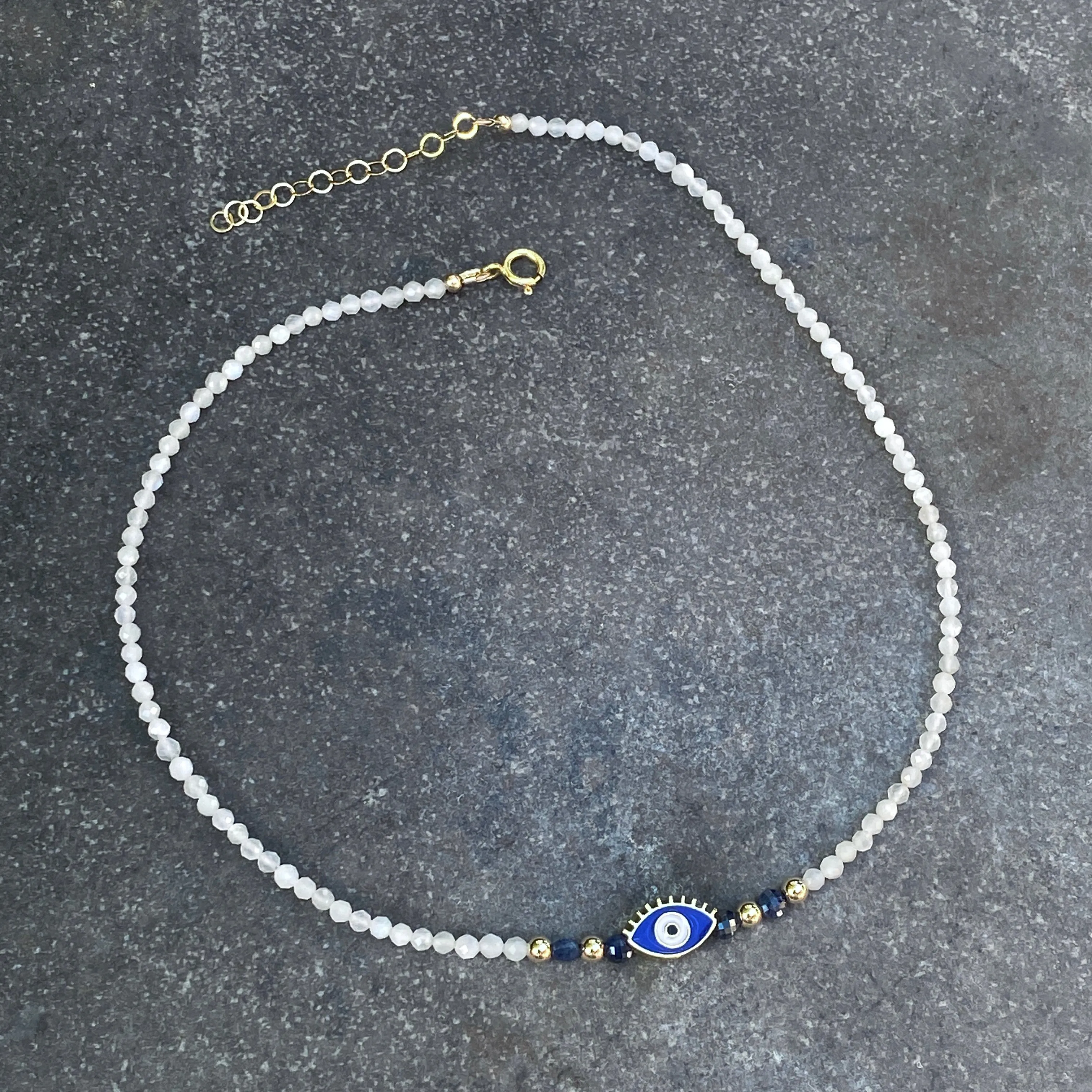 Moonstones and Blue Sapphire Evil Eye Necklace