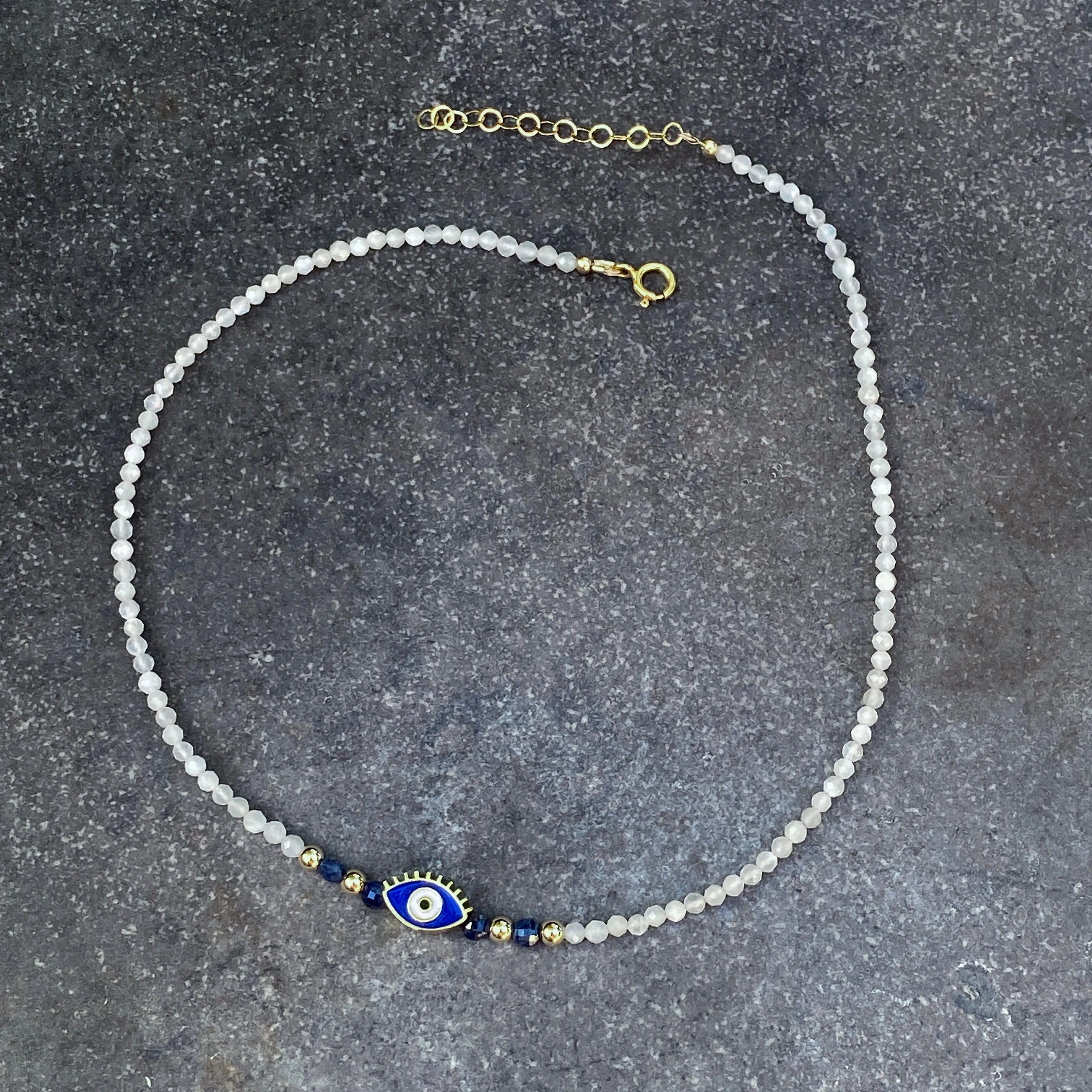 Moonstones and Blue Sapphire Evil Eye Necklace