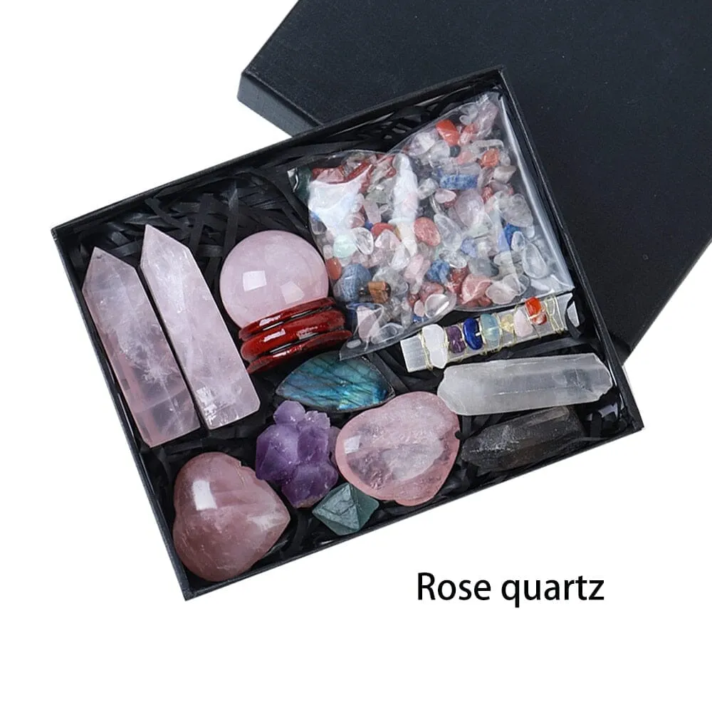 Natural Crystal Point Healing Stones, Wand and Chakra Stone Collection Box