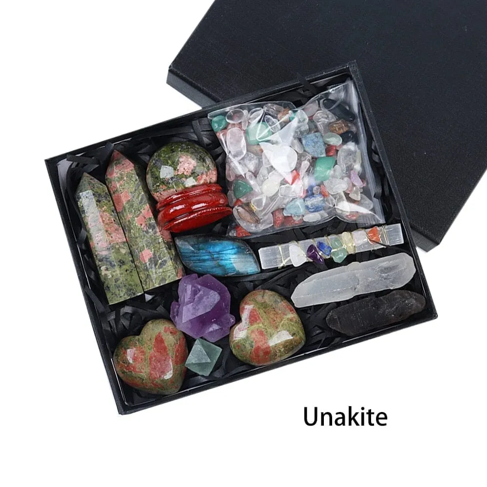 Natural Crystal Point Healing Stones, Wand and Chakra Stone Collection Box