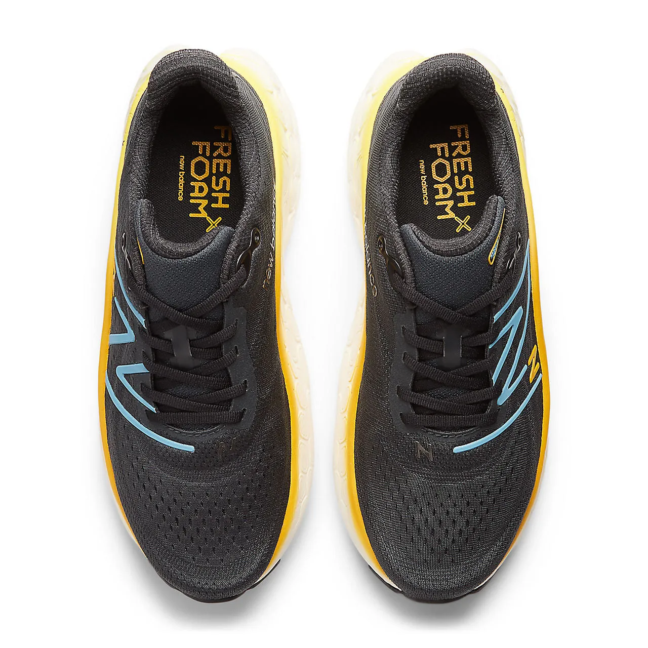 New Balance Fresh Foam More v4 (Mens) - Black with coastal blue and ginger lemon