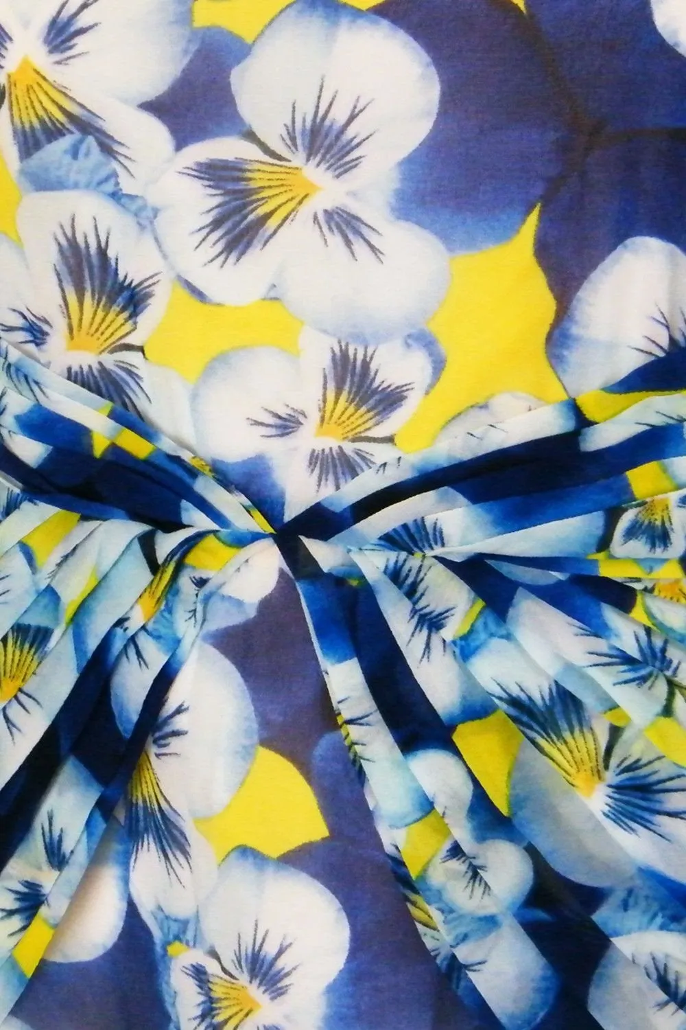 OLIVIA RUBIN Blue Yellow White Silk Pansy Print Mini Dress (UK 8)