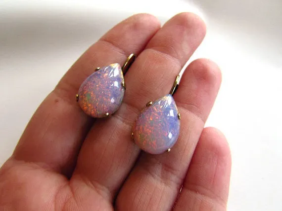 Opal Glass Earrings - Large Teardrop