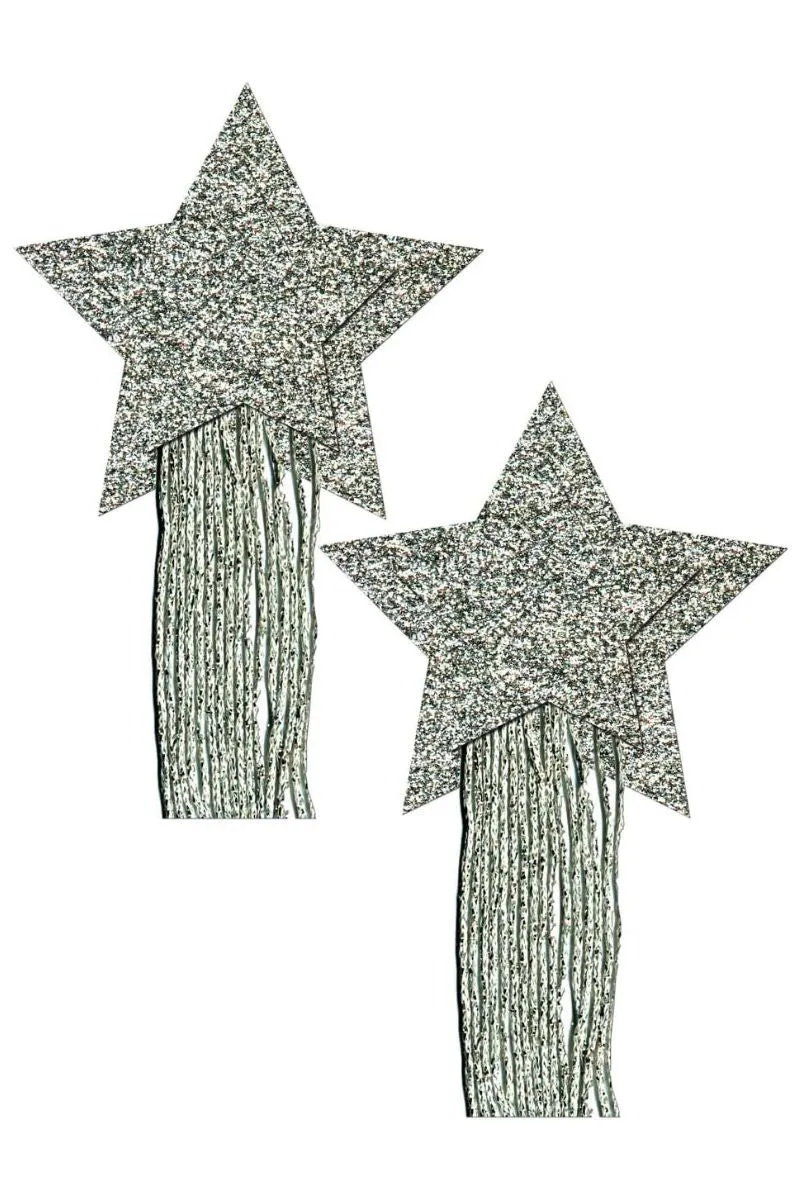 Pastease Star with Tassel Fringe Nipple Pasties - Silver Glitter