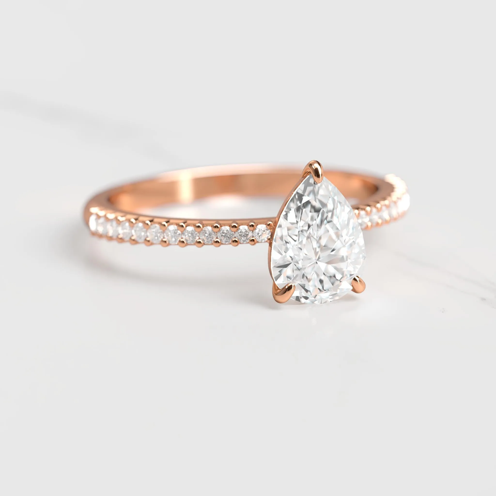 Pear Half Pave Tapered Diamond Ring