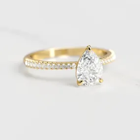 Pear Half Pave Tapered Diamond Ring