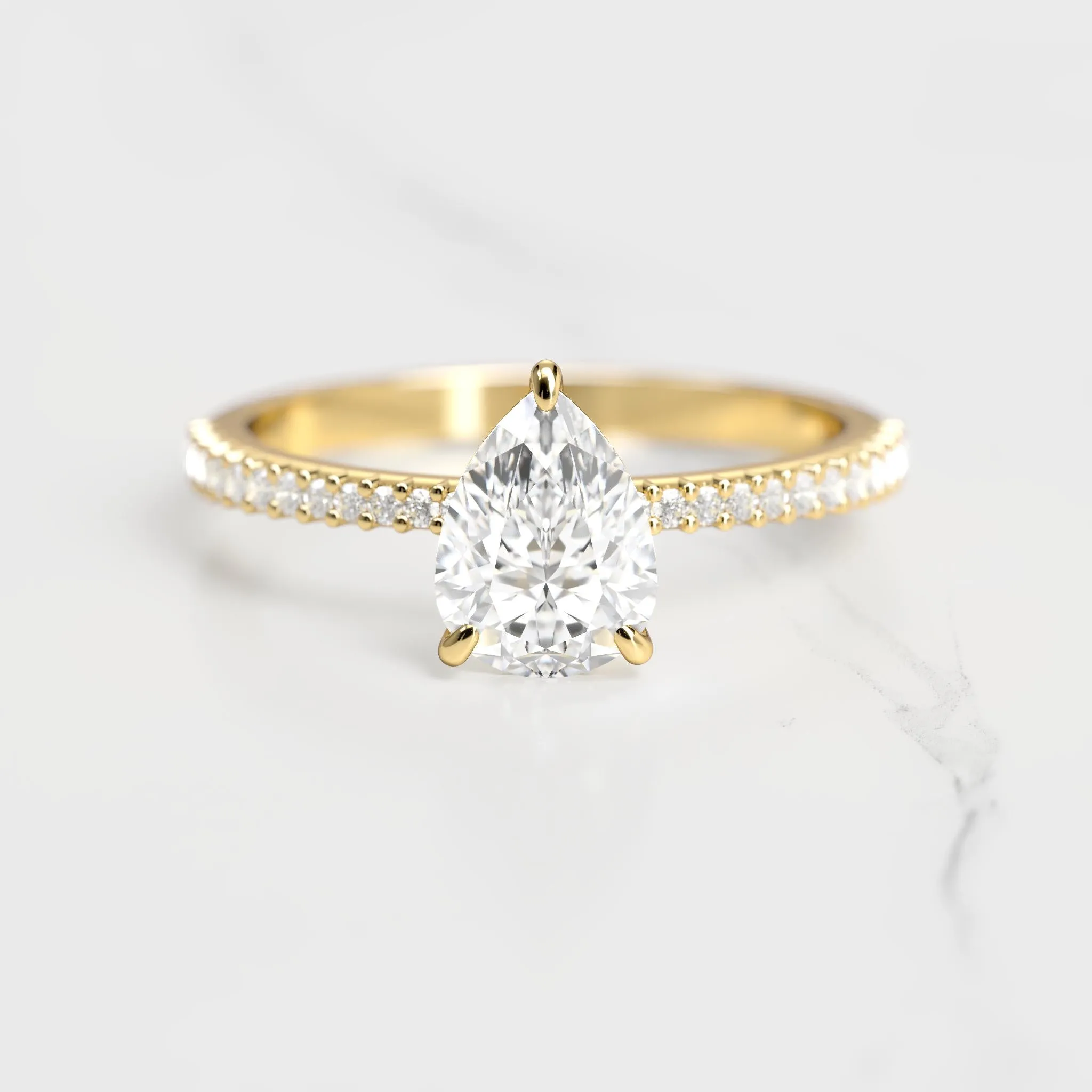 Pear Half Pave Tapered Diamond Ring