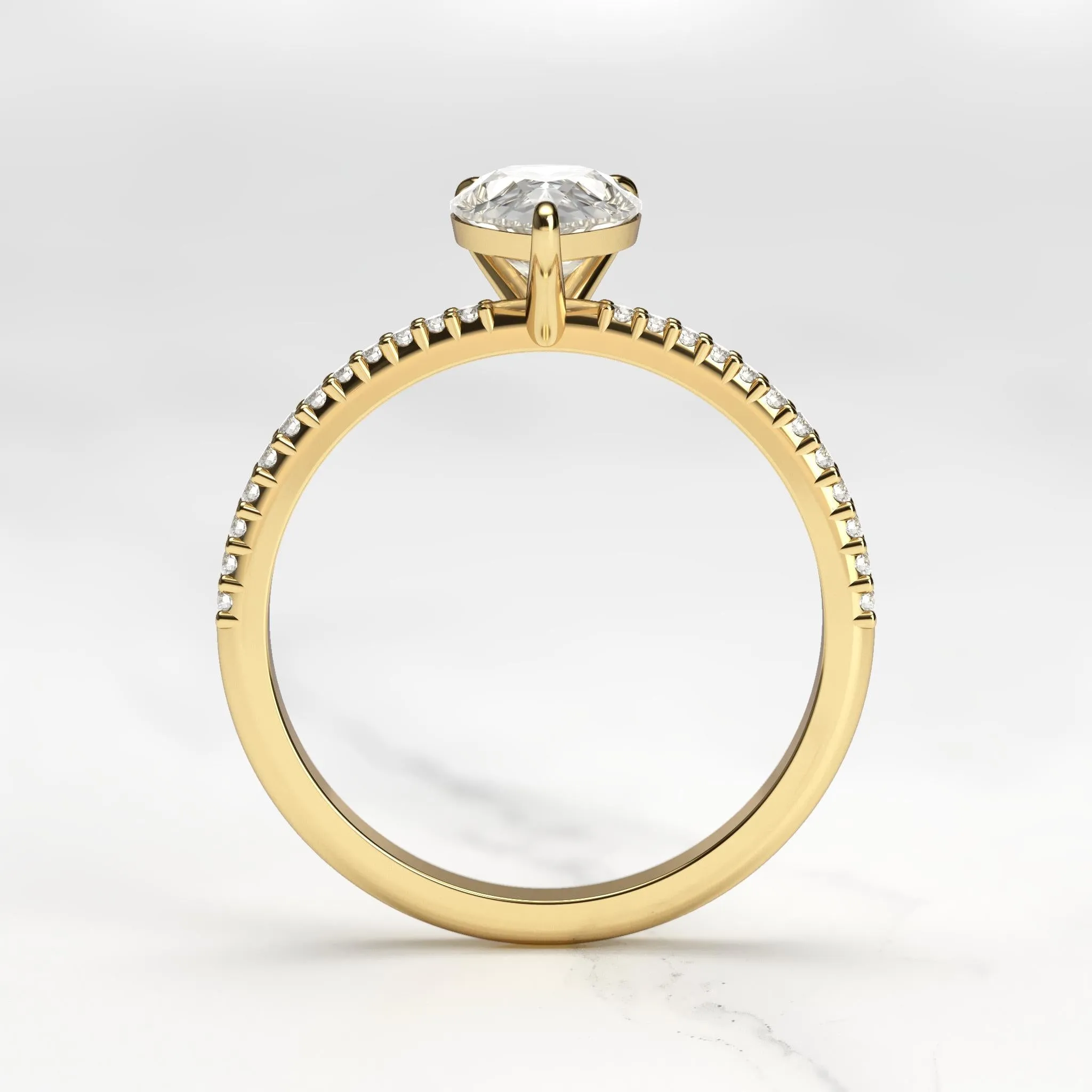 Pear Half Pave Tapered Diamond Ring