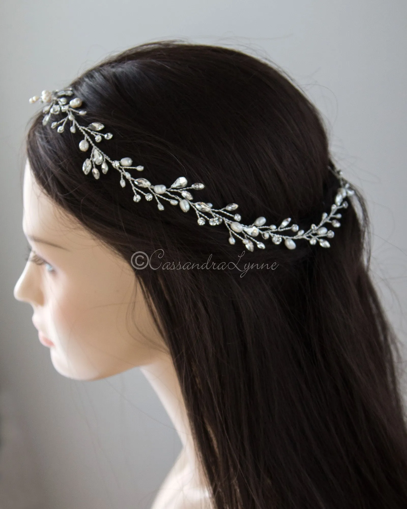 Pearl Bridal Hair Vine with Pear Jewels