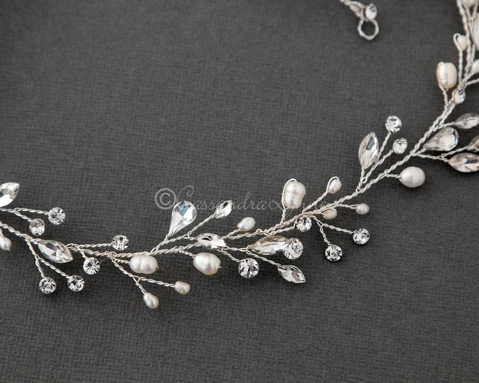 Pearl Bridal Hair Vine with Pear Jewels