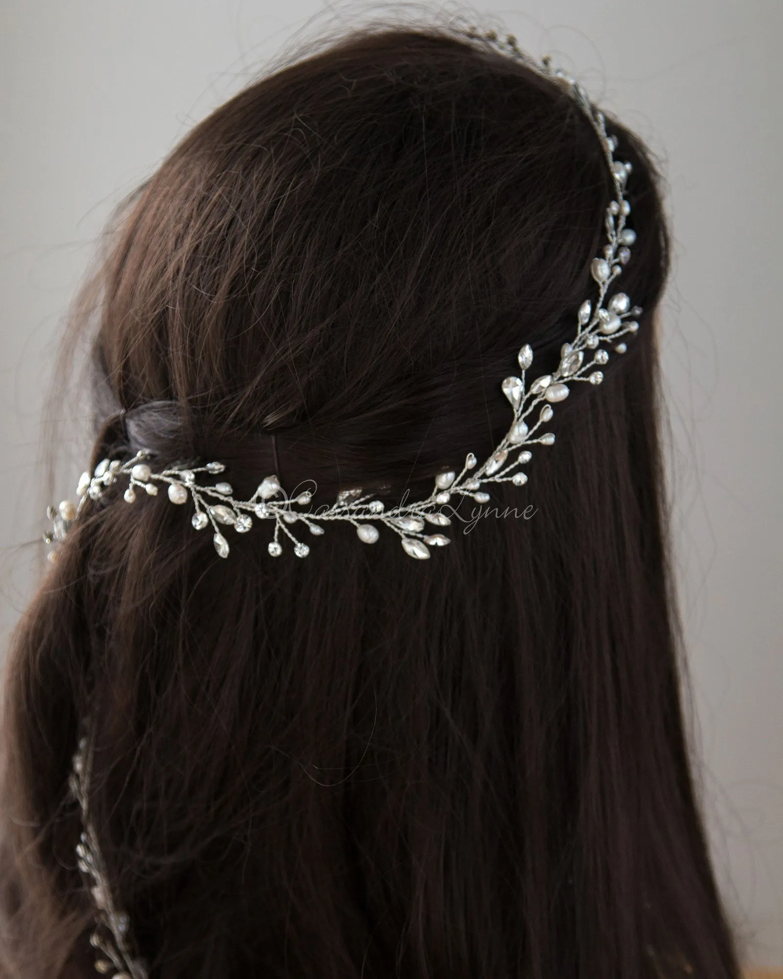 Pearl Bridal Hair Vine with Pear Jewels