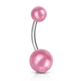 Pearlish Coat Acrylic Balls Belly Button Navel Ring - Pink