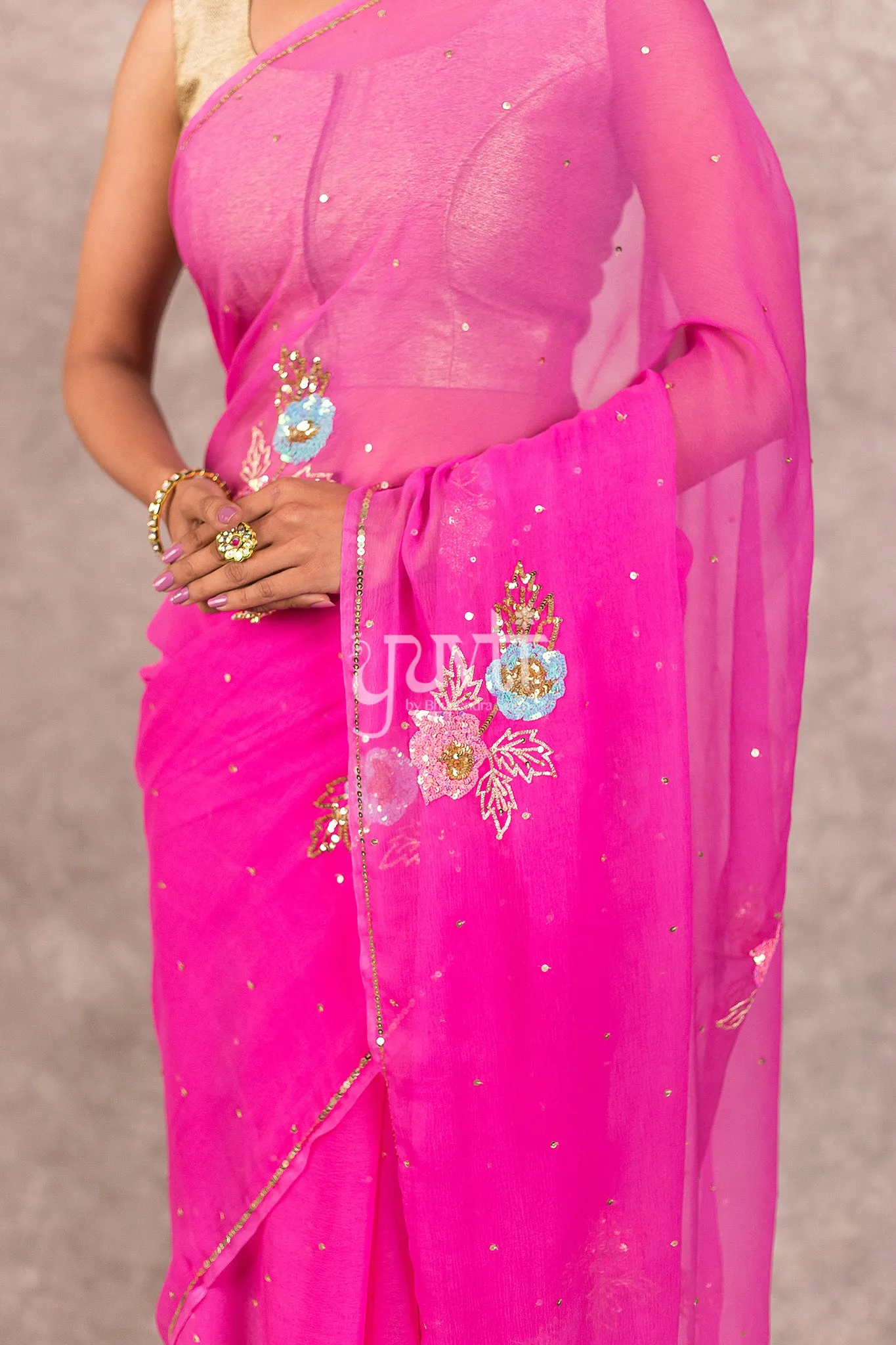 Pink Chiffon Saree