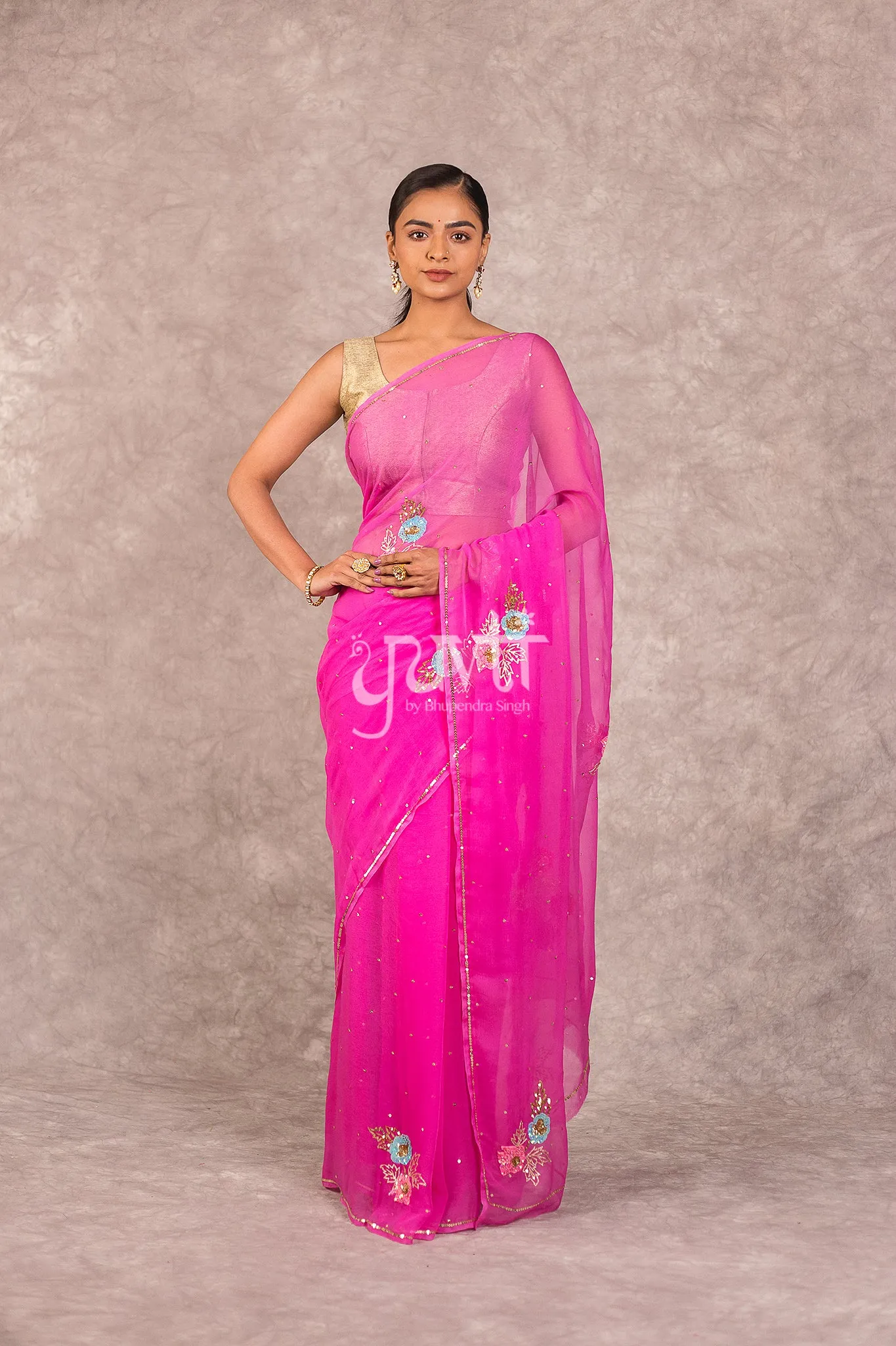 Pink Chiffon Saree