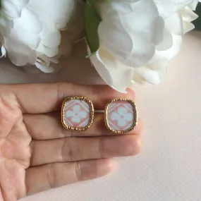 Pink Peranakan tile stud earrings