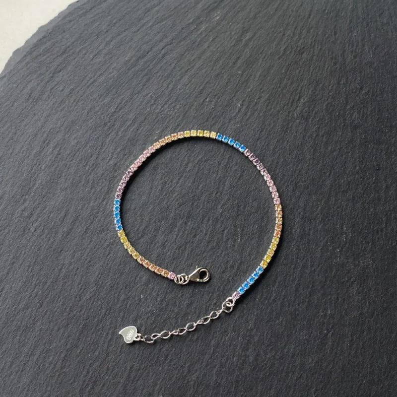 Rainbow Colorful Zirconia Tennis Bracelet for Women