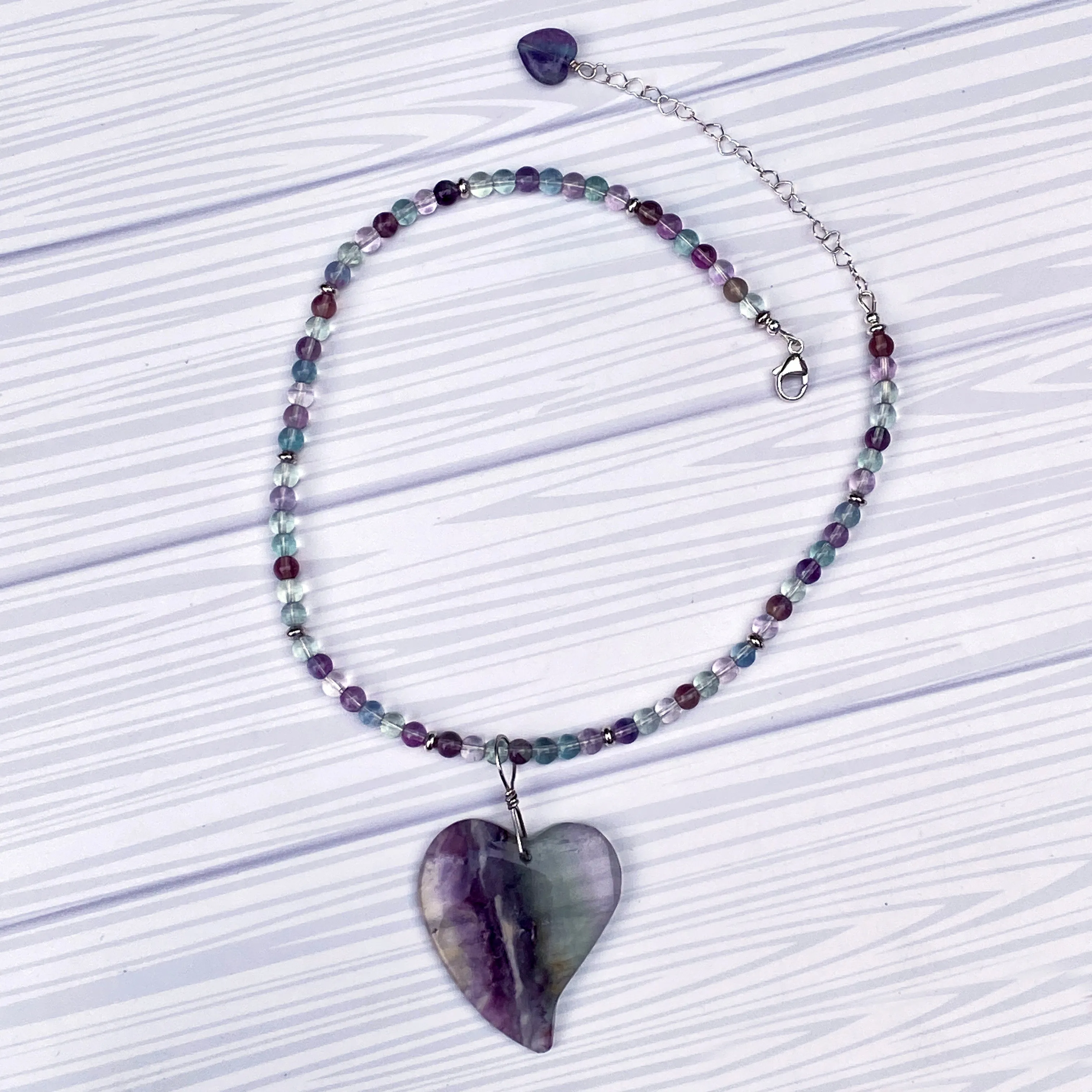 Rainbow Fluorite Heart Necklace