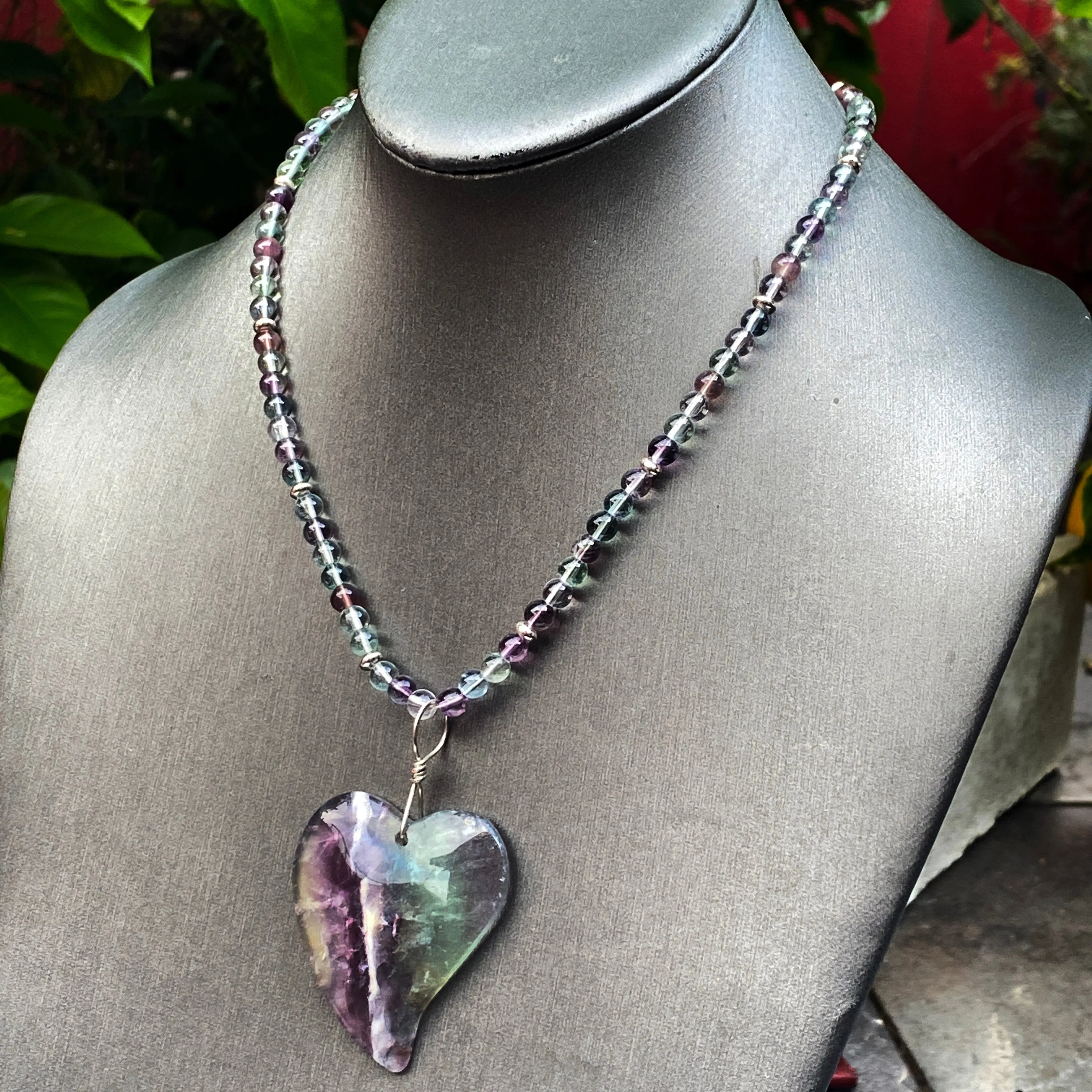 Rainbow Fluorite Heart Necklace