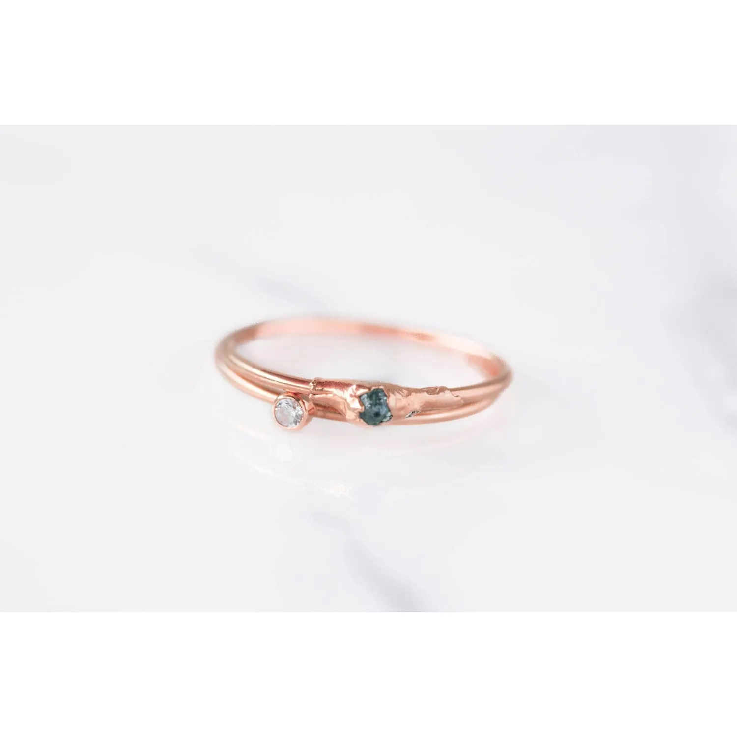 Raw Blue Diamond Ring in Rose Gold