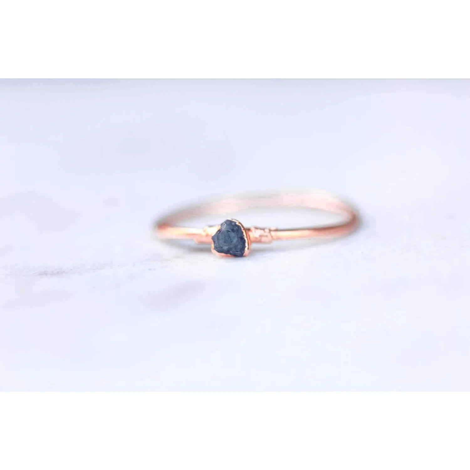 Raw Blue Diamond Ring in Rose Gold