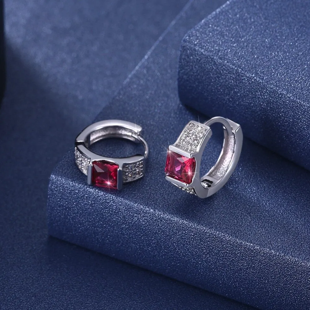 Red Color Stone Hoop Earrings For Women