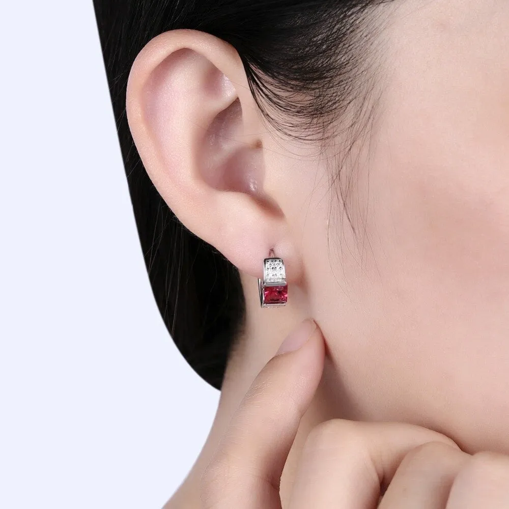 Red Color Stone Hoop Earrings For Women