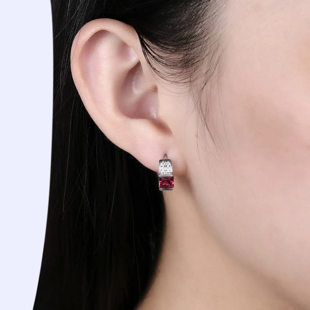 Red Color Stone Hoop Earrings For Women