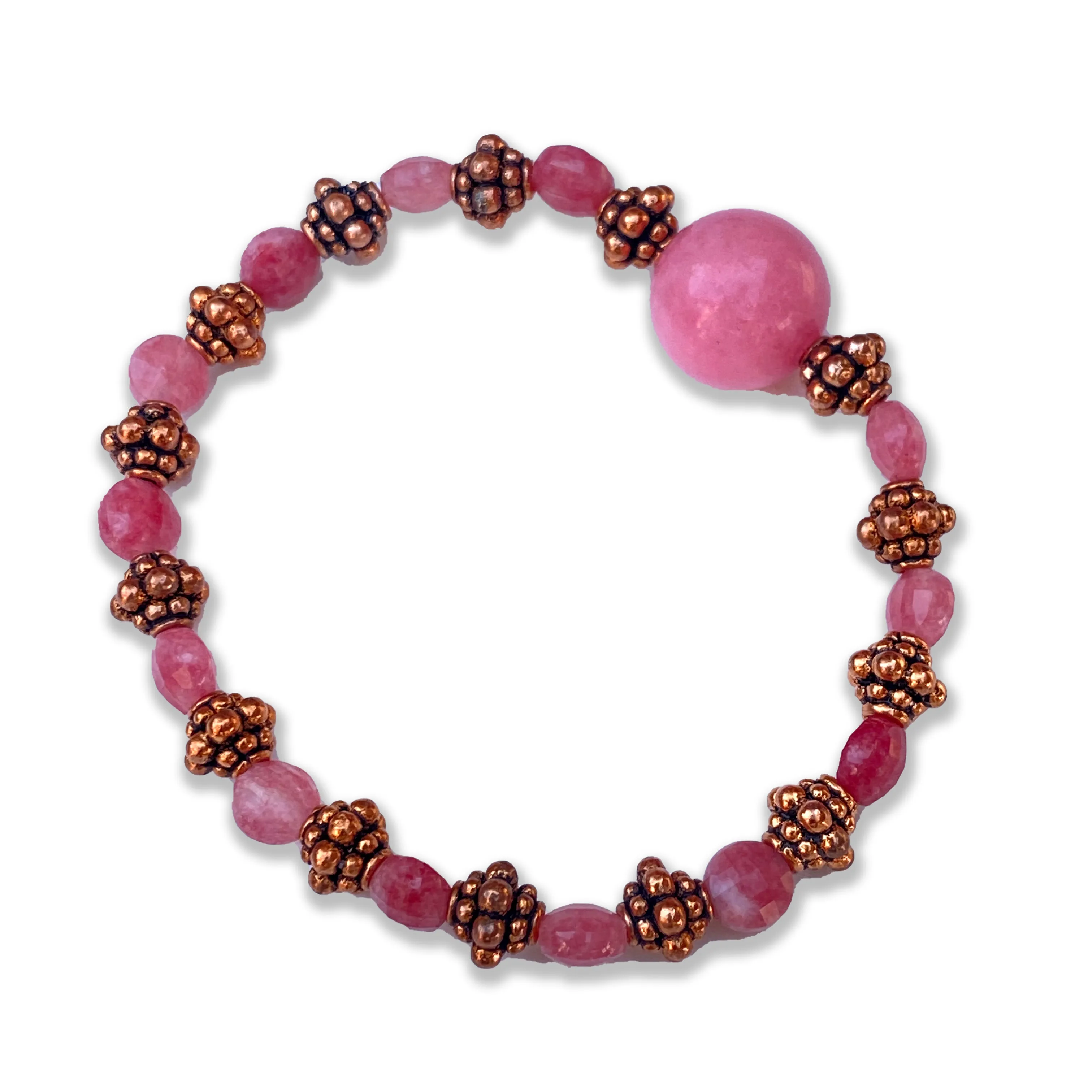 Rhodochrosite gemstone and copper stretch bracelet