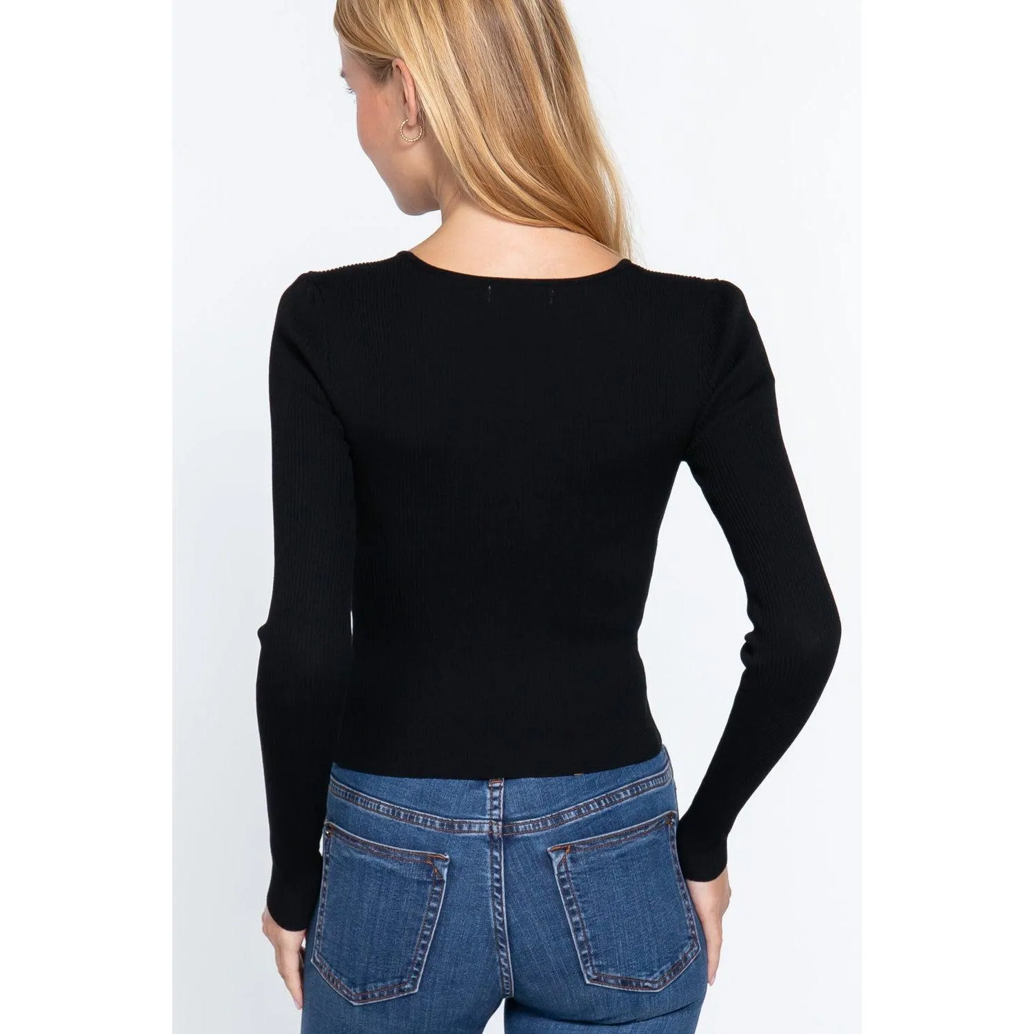 Shirring Sweatheart Neck Sweater