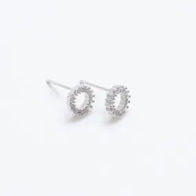 Silver Round Halo Crystal Studs