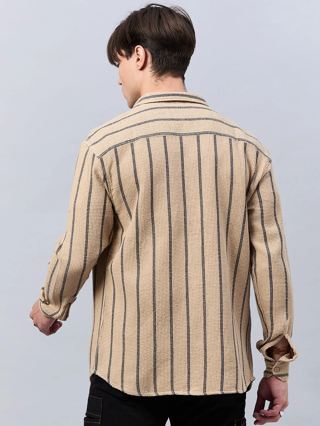 Style Quotient Men Khaki Stripe Textured solid Shirt