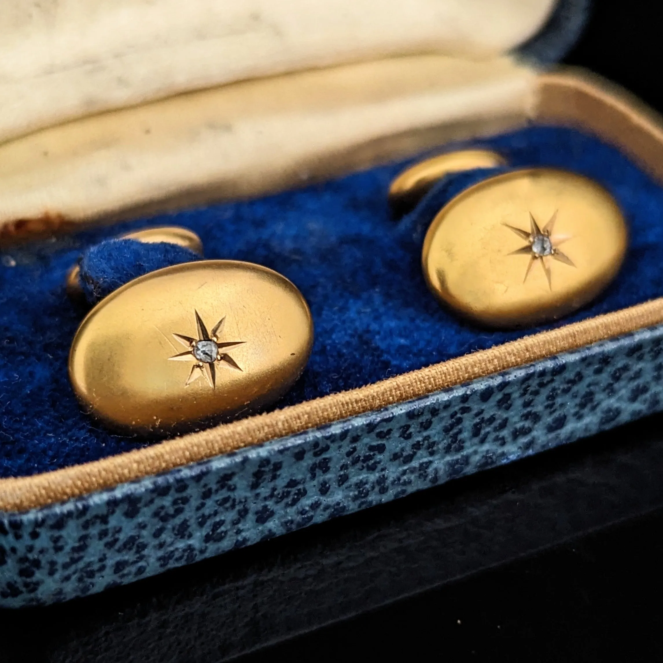 The Dillon - Antique Old Cut Diamonds 14k Yellow Gold Cufflinks Starburst Men