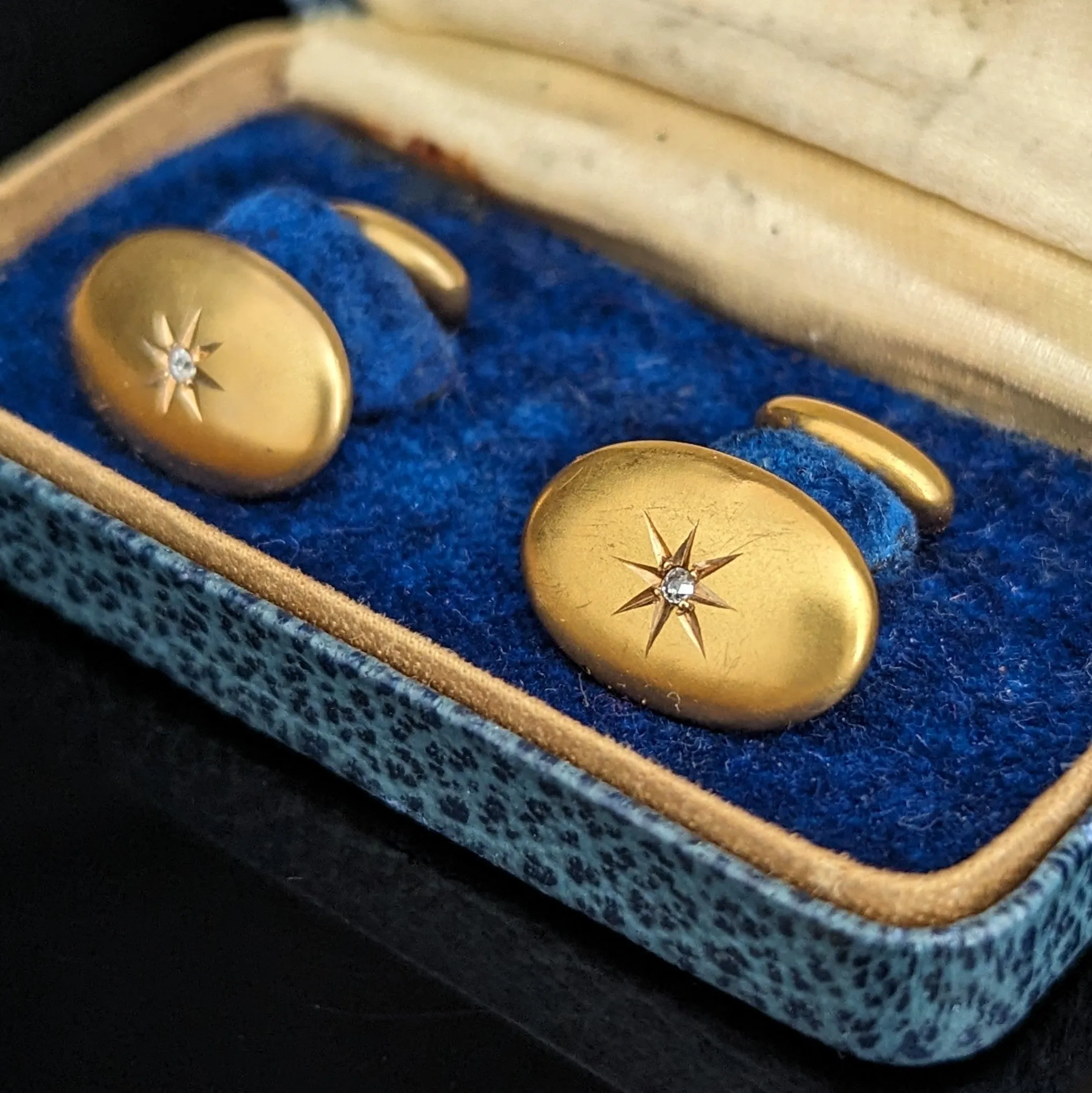 The Dillon - Antique Old Cut Diamonds 14k Yellow Gold Cufflinks Starburst Men