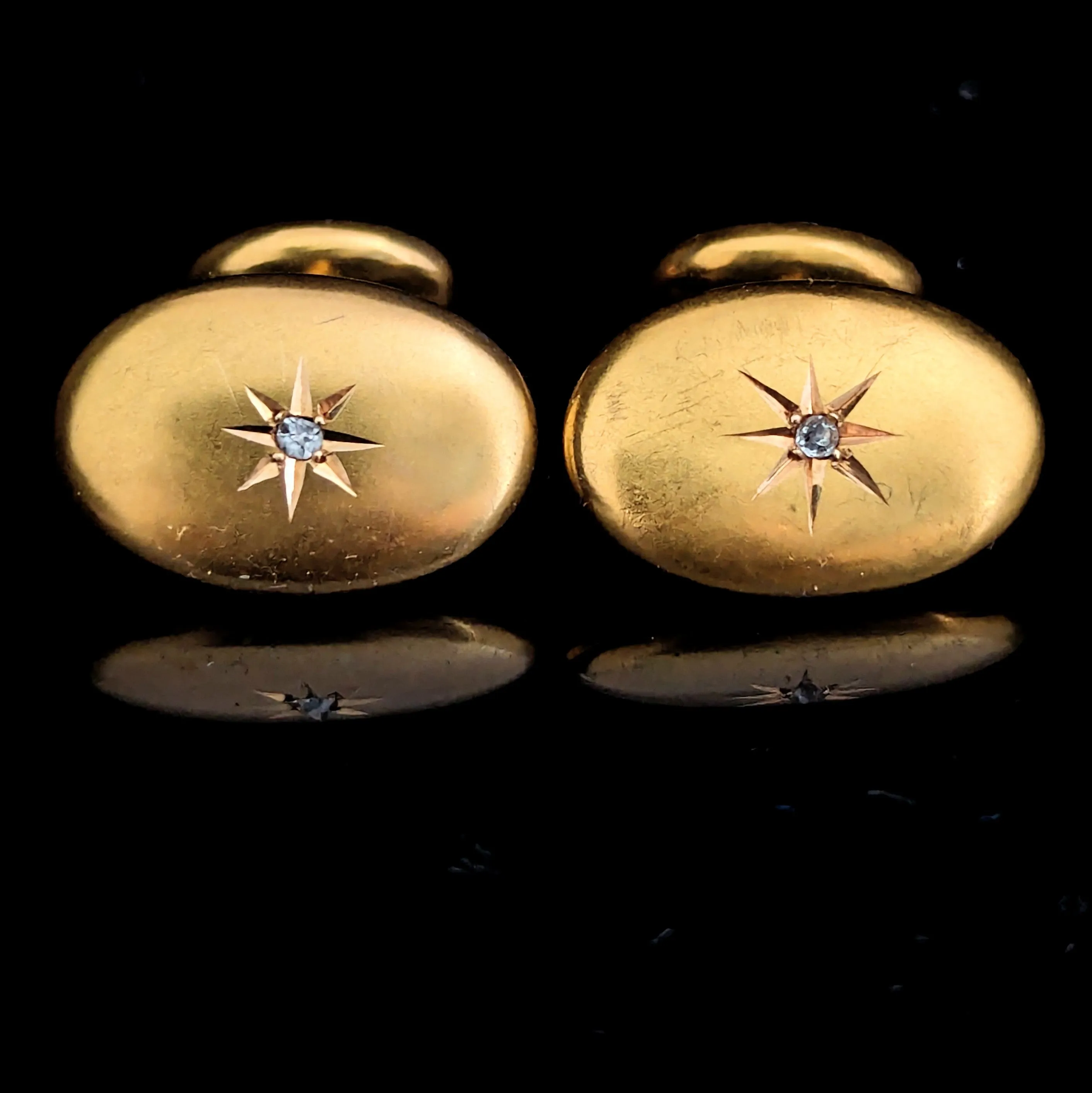 The Dillon - Antique Old Cut Diamonds 14k Yellow Gold Cufflinks Starburst Men