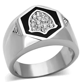 TK1069 High polished (no plating) Stainless Steel Ring with Top Grade Crystal in Clear