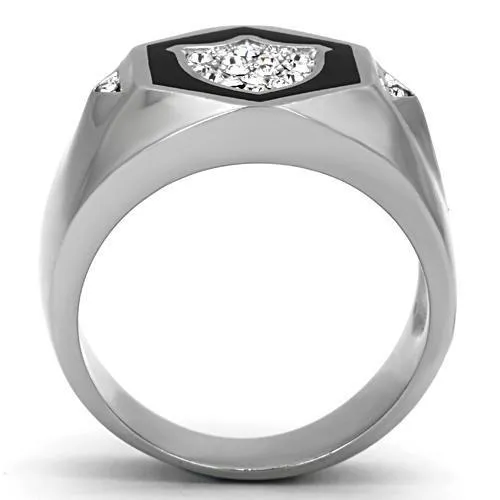 TK1069 High polished (no plating) Stainless Steel Ring with Top Grade Crystal in Clear