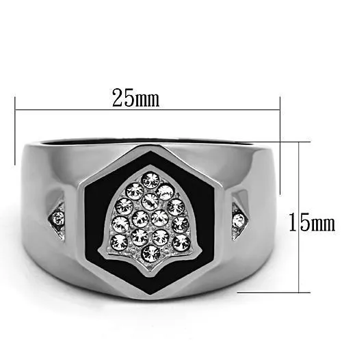 TK1069 High polished (no plating) Stainless Steel Ring with Top Grade Crystal in Clear