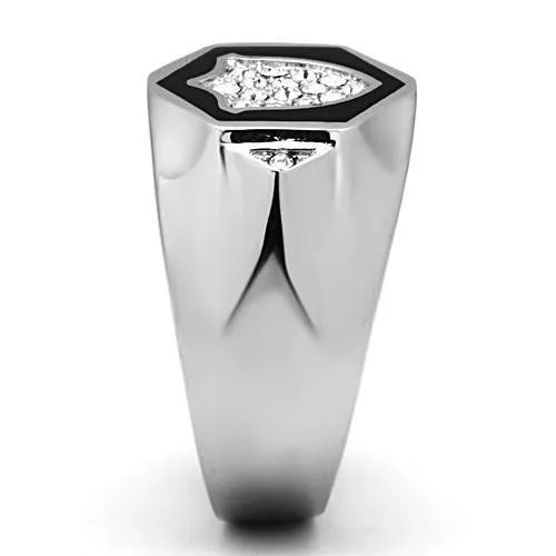 TK1069 High polished (no plating) Stainless Steel Ring with Top Grade Crystal in Clear