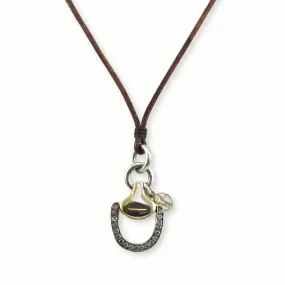 VINCENT PEACH 14K YELLOW GOLD AND STERLING SILVER CHAMPAGNE DIAMOND SNAFFLE PENDANT