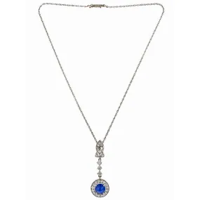 Vintage Sapphire & Diamond Pendant Necklace