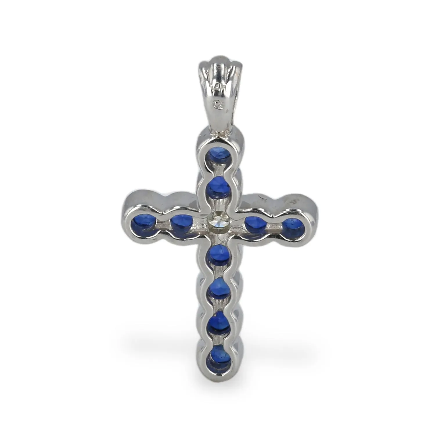 White Gold Cross 14k pendant with Sapphire