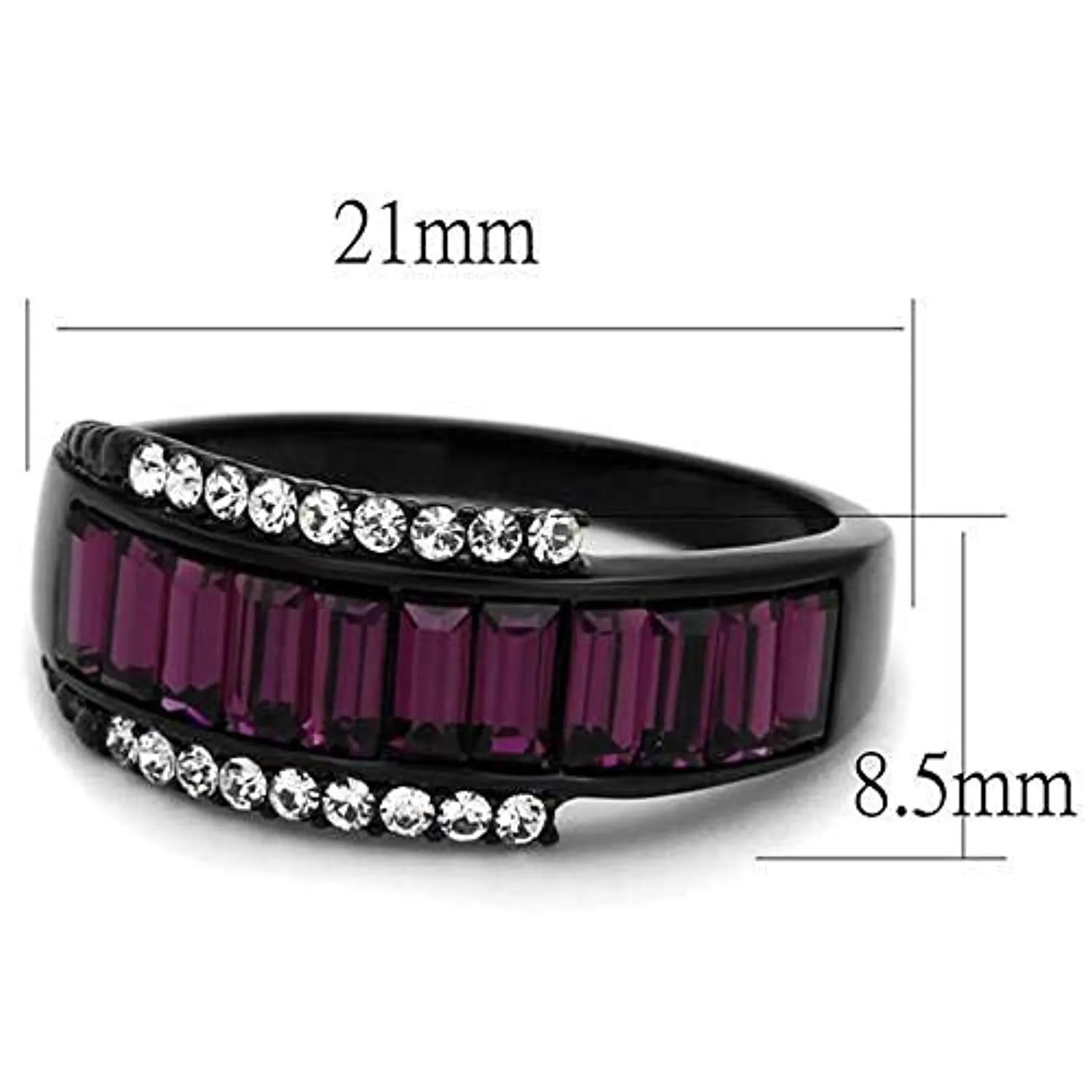 WildKlass Stainless Steel Ring IP Black Women Top Grade Crystal Amethyst