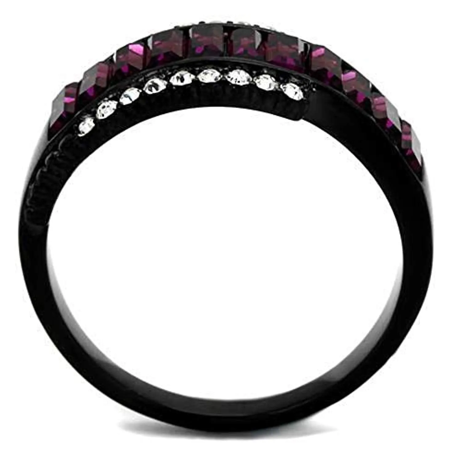 WildKlass Stainless Steel Ring IP Black Women Top Grade Crystal Amethyst